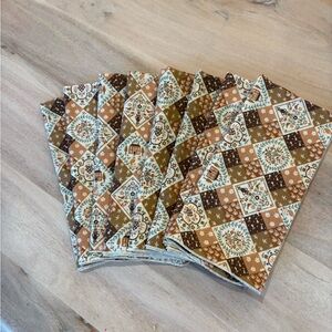 Vintage cloth napkins Patchwork Design Brown and Tan set of 8